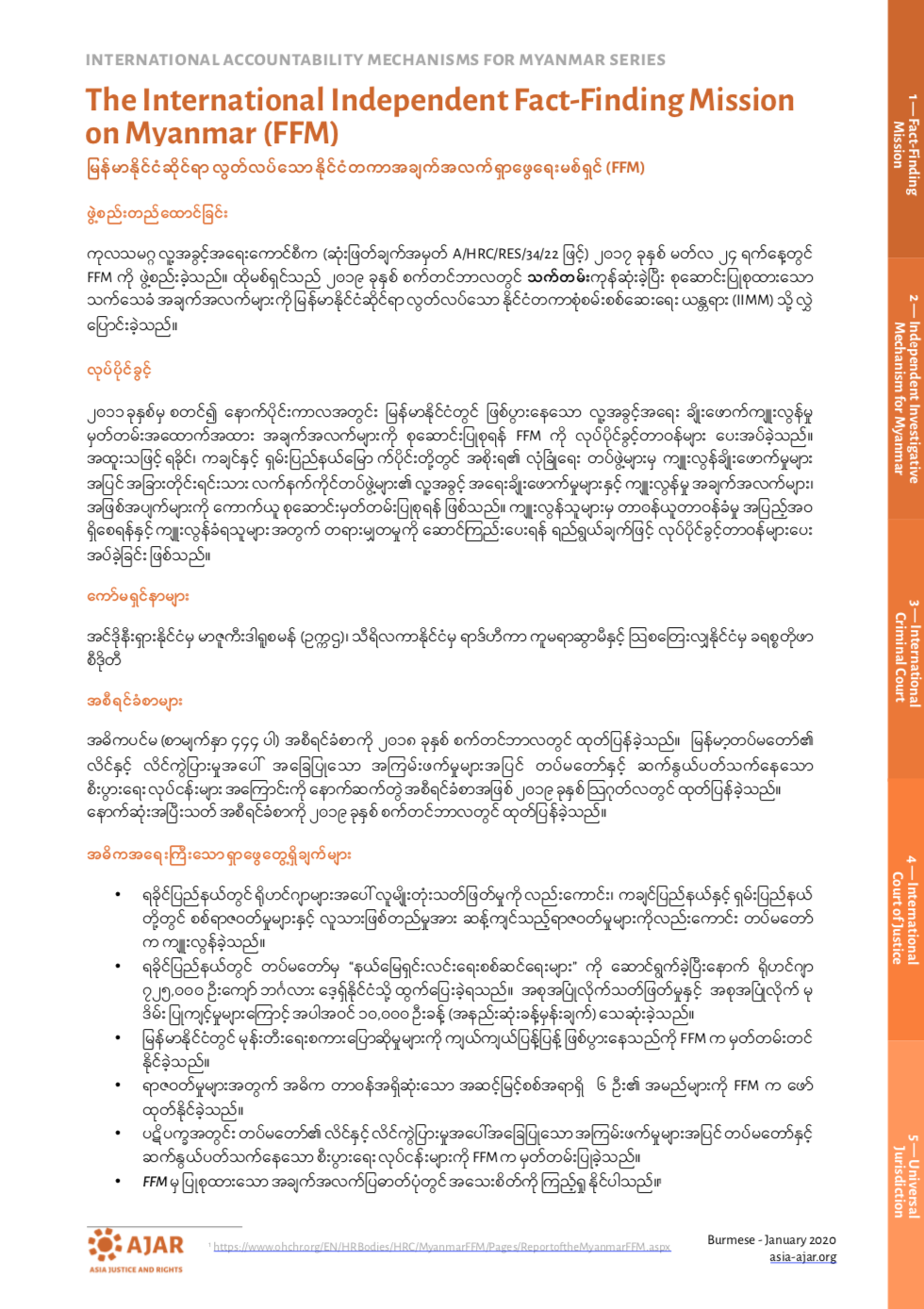 AJAR International Accountability Mechanisms for Myanmar Series Available in English, Burmese, Bangla, and Karen language